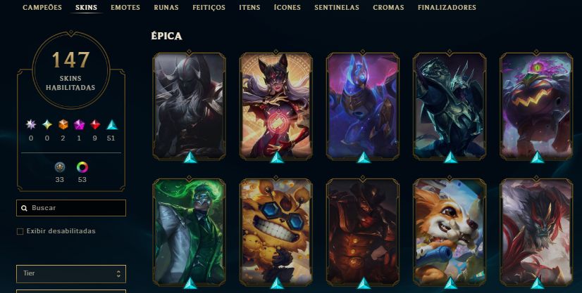 CONTA NIVEL 292 / 147 SKINS / MF EXOCÓSMICA/ 9 LENDÁRIAS/ 51 ÉPICAS /TODOS CHAMP