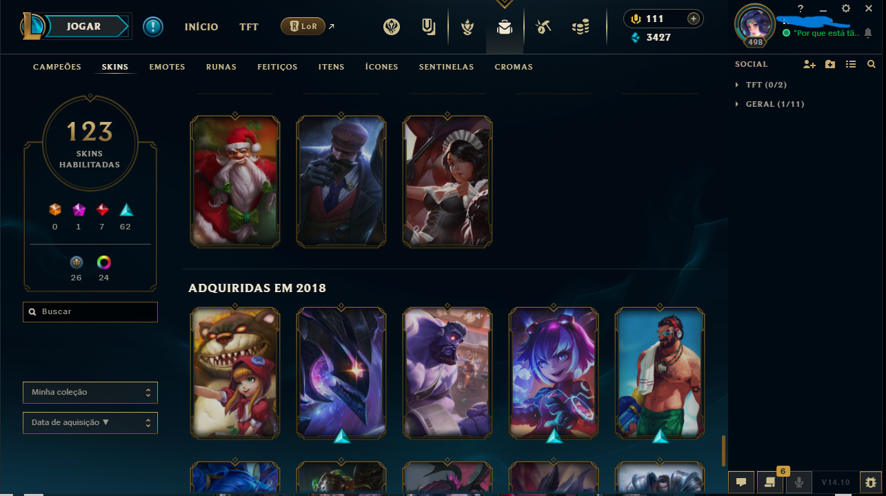CONTA LOL 123 SKINS, 153 CAMPEÕES, CRIADA 2018
