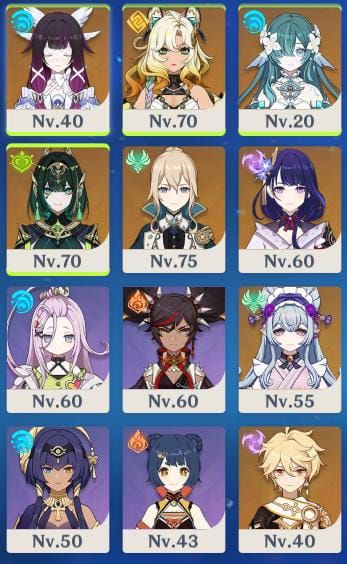 Conta de genshin rank 45, com 10 personagens t5