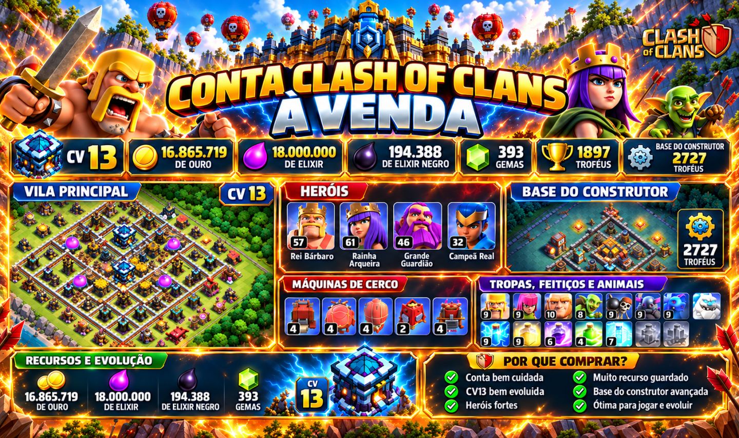 CONTA CLASH OF CLANS CV13 BEM EVOLUÍDAa