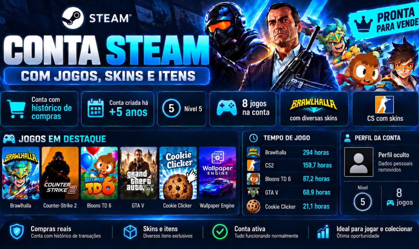 CONTA FULL ACESSO STEAM COM SKINS E DIVERSAS MEDALHAS