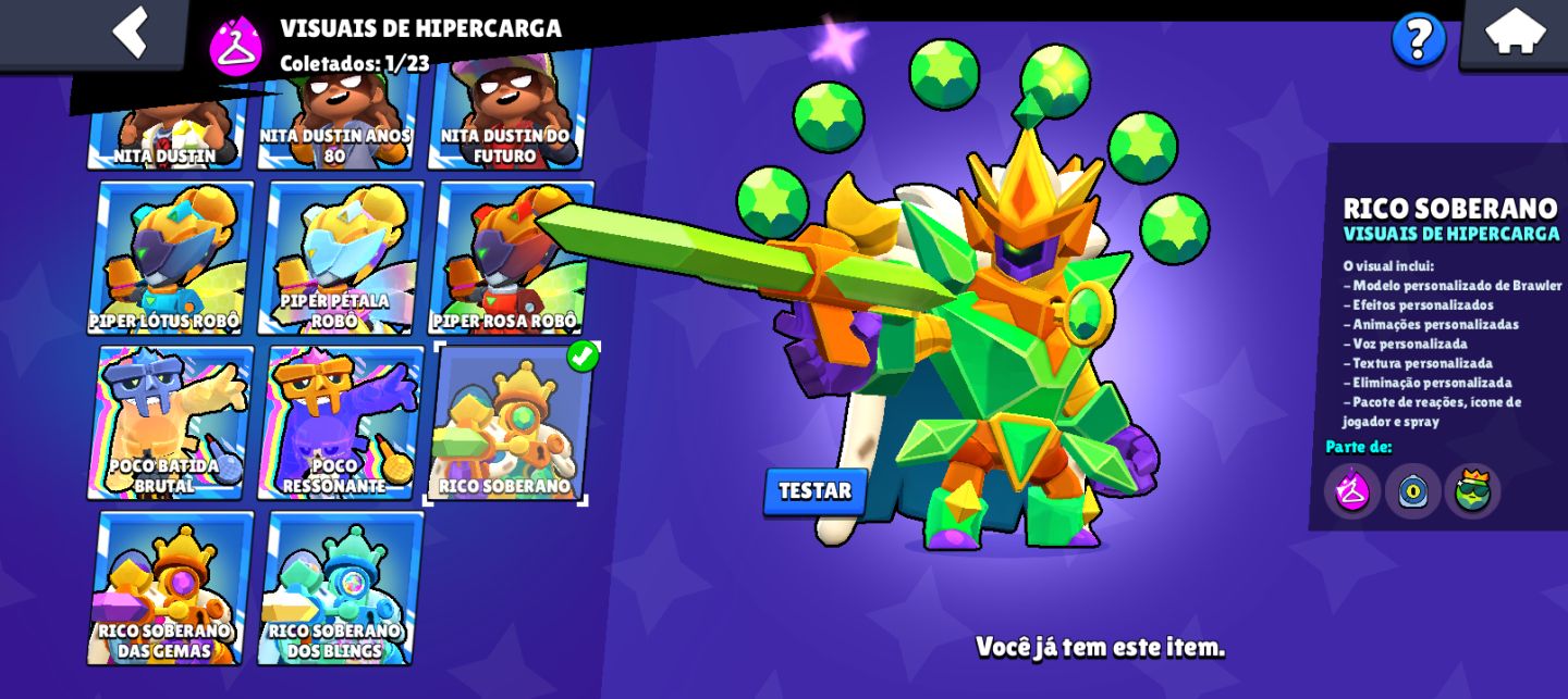 Conta brawl strars 18k troféus,46 brawlers 46 skins 1 hypercarregada, 1 lendaria