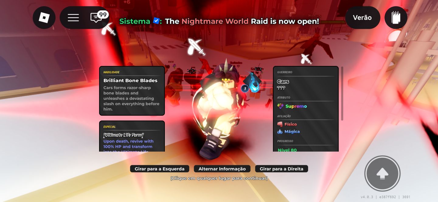 Conta anime warriors 3 com 121 m de power e doversos secretos incluindo o novo