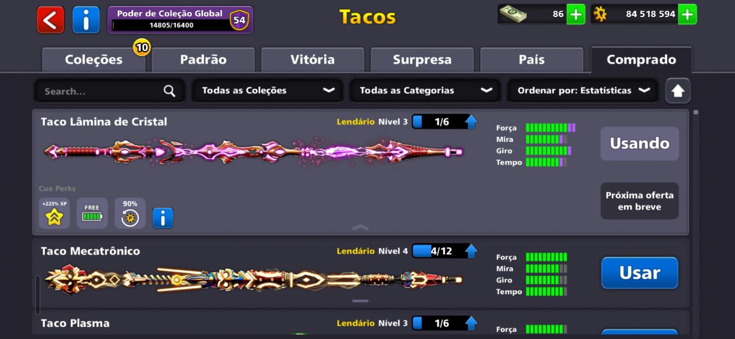 Conta 8 Ball Pool Premium - 84M de Moedas - Lendários Nível Alto