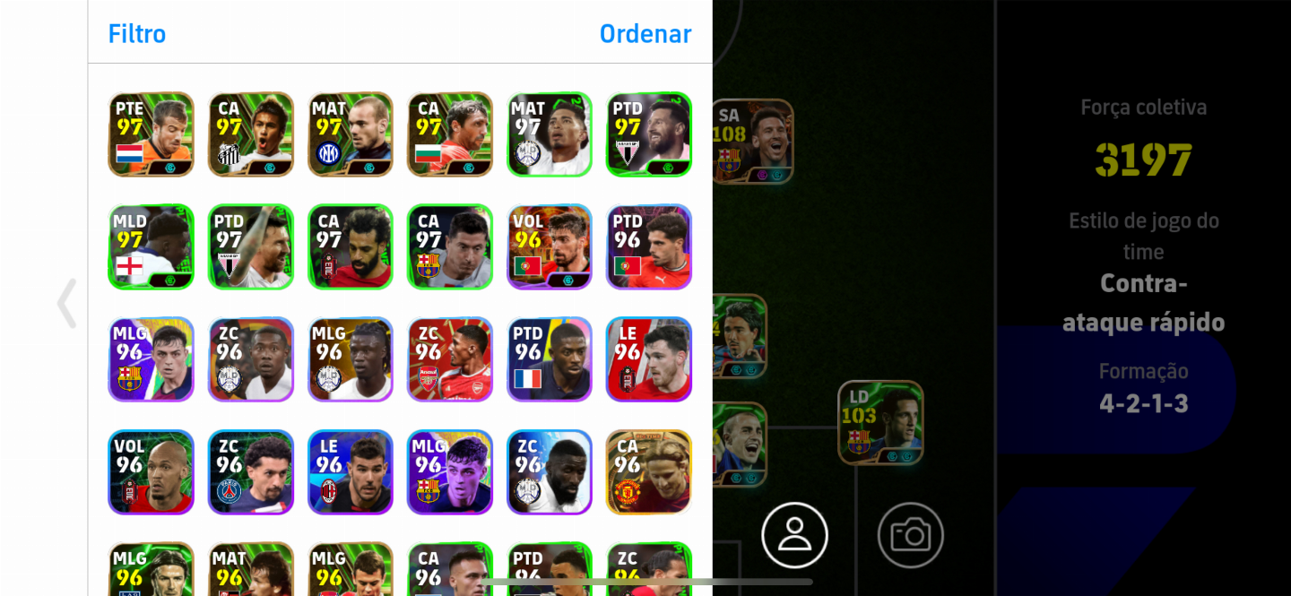 Conta efootbal mobile força do time 3.212