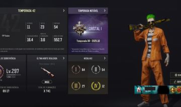 CONTA PUBG | LV. 297 PATAMAR 5 | LUVA PGI | 2.100 GCOIN | SET PRISIONEIRO +...