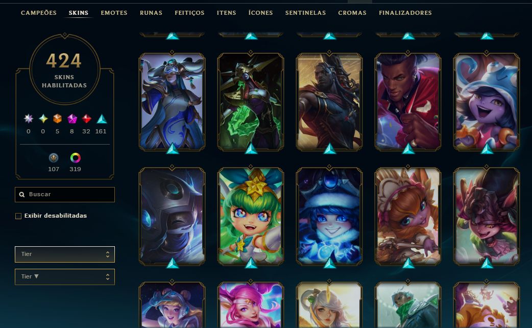 Conta lol main sup peel 400+ skins + TFT (vava com 1 skin de loja e passes)
