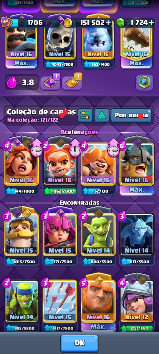 Conta Clash Royale Cartas nível 16 e 15 Nível 1705 14000 Troféus