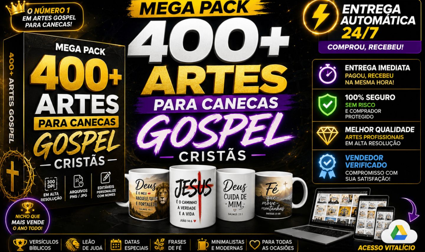 MEGA PACK 400+ ARTES PARA CANECAS GOSPEL CRISTÃS EDITÁVEIS | ENTREGA AUTOMÁTICA