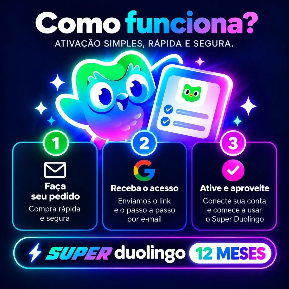 Duolingo Super 12 Meses Key Original | Ativação Site Oficial | Conta Própria