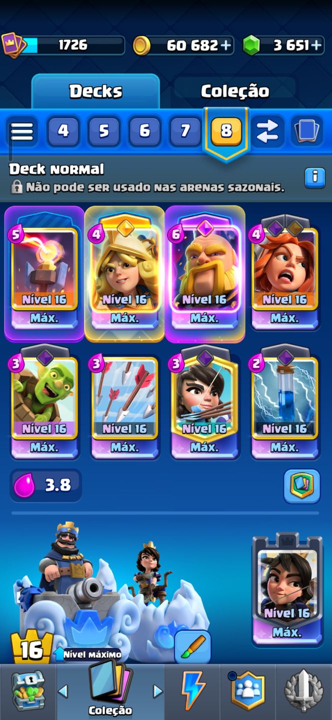 Conta Clash Royale Nível 16 Várias Cartas Nível Máximo 14k troféus Arena Campeão