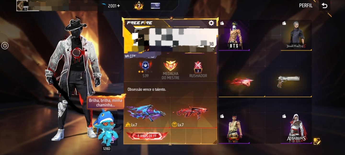 Conta ff prime 7, com a nova skin do halloween masculino. 844 peitas