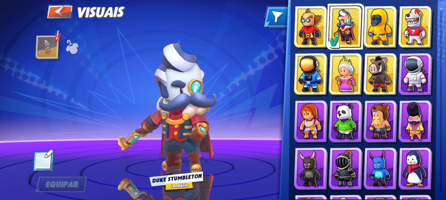 CONTA STUMBLE GUYS BEM EQUIPADA | DUKE STUMBLETON LENDÁRIO | MUITAS SKINS