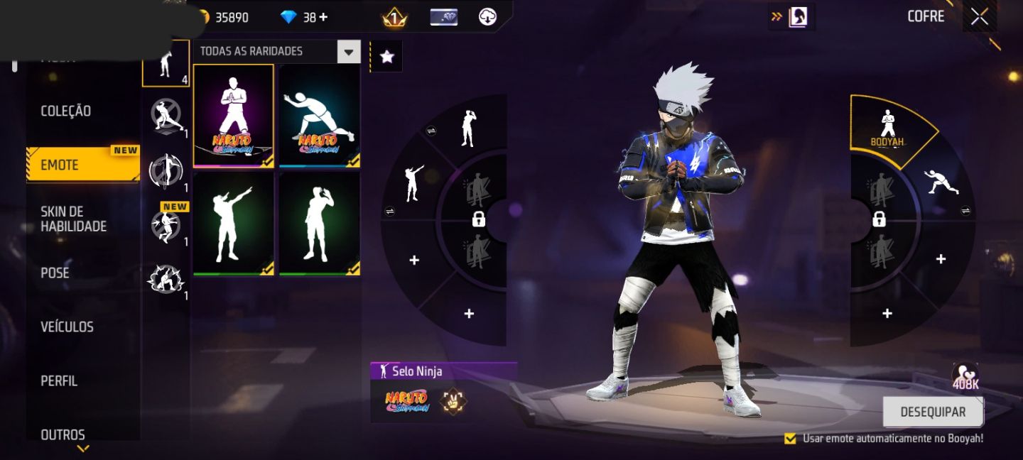 CONTA FF NÍVEL 18 COM 3 SKINS & 2 EMOTES DO NARUTO + 6 SKIN RARAS (SEU EMAIL)