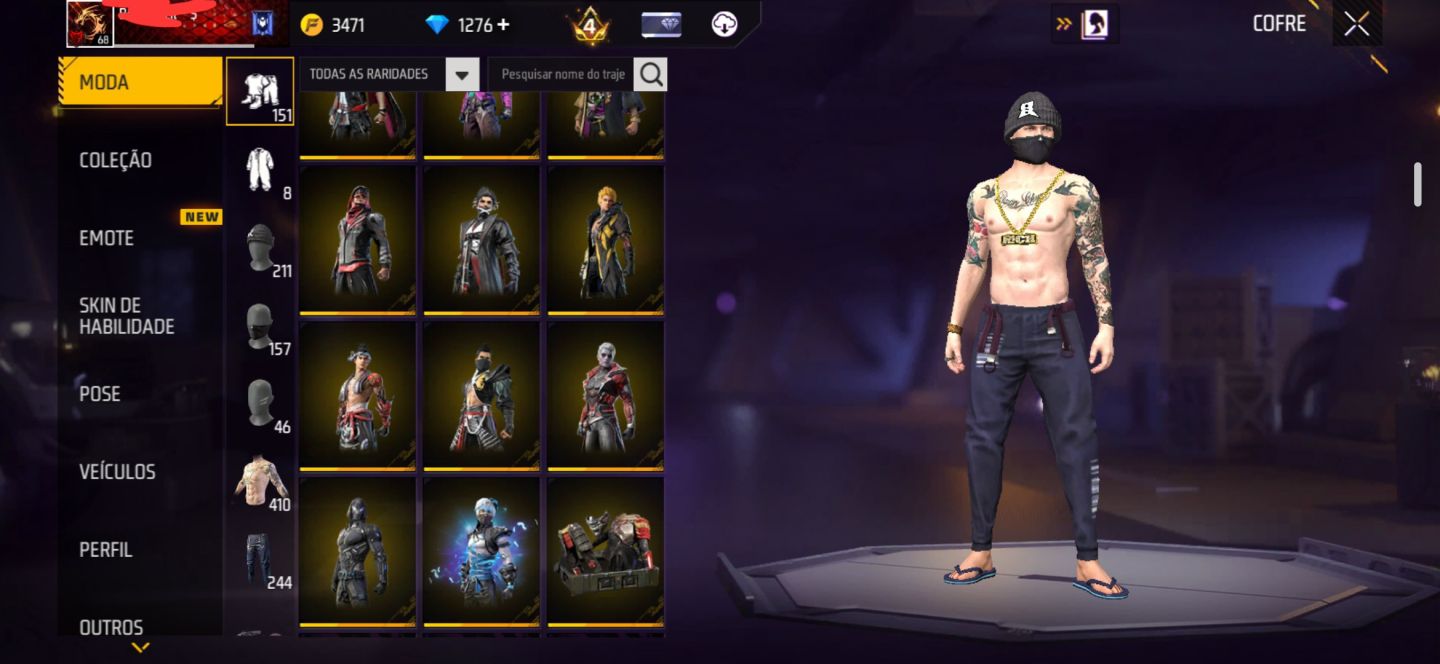 CONTA FREE FIRE NÍVEL 68 | 1.276 DIAMANTES | 400 CAMISAS | LOGIN VK + EMAIL
