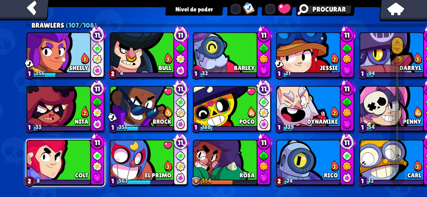 Conta de Braw Stars mestre com muitas skins lendárias e miticas
