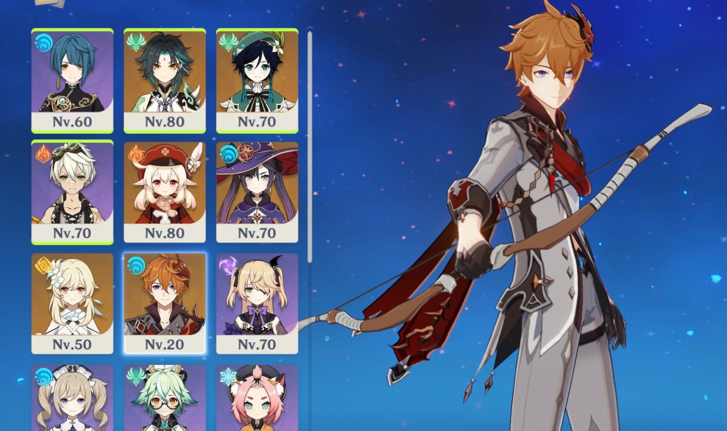 Conta genshin impact personagem 5 estrelas: xiao,venti,klee,moana,tartaglia