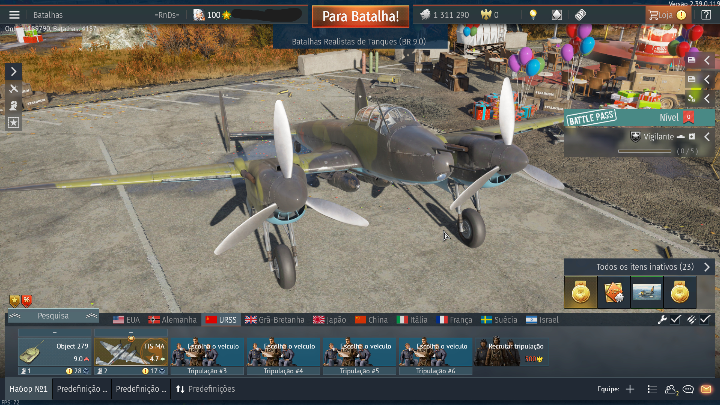 CONTA WAR THUNDER LVL 100 COM DIVERSOS VEICULOS RAROS INCLUINDO O OBJECT 279