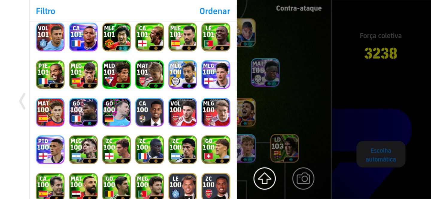 Conta top de efootball mobile com Adriano, Zola e Vini Jr.