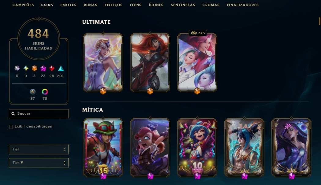 Conta Nível 766 - Platina IV Solo/Platina III Flex - 484 Skins