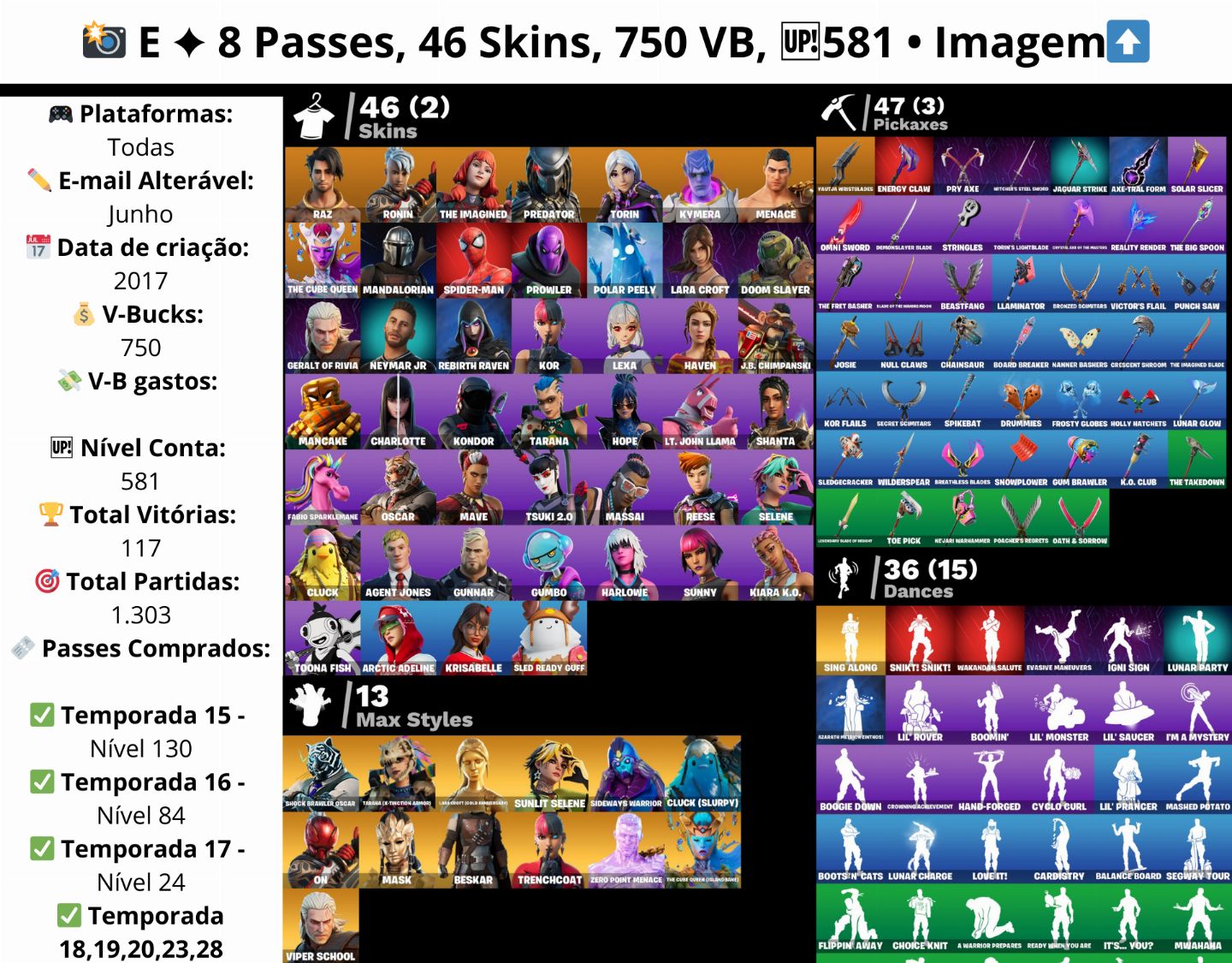 FORTNITE - CONTAS COM SKIN DO INVENCÍVEL!! (SEM RISCO DE RECUPERAÇÃO)