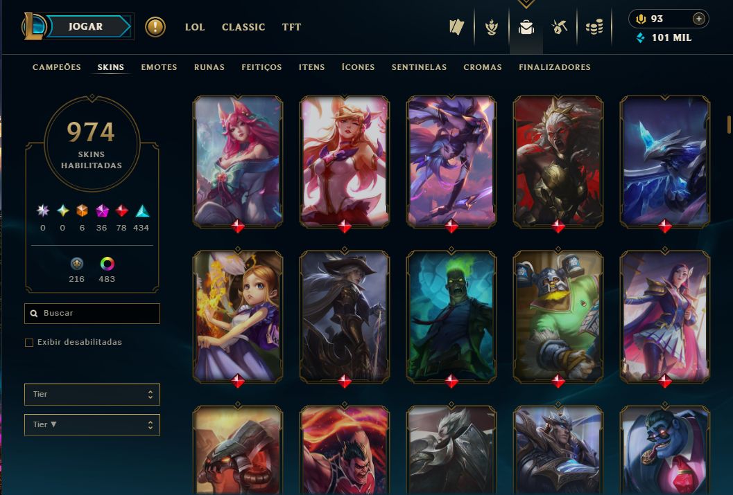 Conta League of Legends com 974 skins, e mais algumas skins no Valorant
