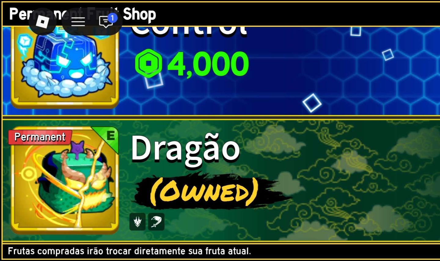 [BR] CONTA BLOX FRUITS DRAGON PERM + TODAS AS GAMEPASSES MENOS NOTIFICADOR