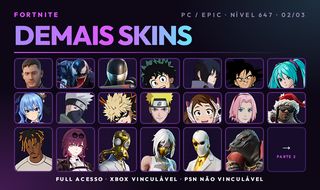 Conta Fortnite PC / Epic | 91 Skins com 15 Raras-Goku, Vegeta, Gohan, All Might