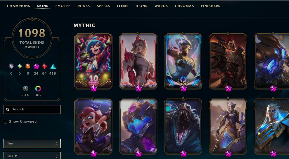 1098 SKINS, 368 CHROMAS - CONTA DE LEAGUE OF LEGENDS