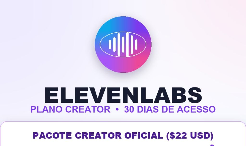 ELEVENLABS PLANO CREATOR 30 DIAS | CÓDIGO $22 OFICIAL | 100K CRÉDITOS