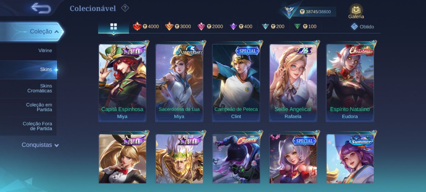 Conta Mobile Legends com várias skins disponíveis