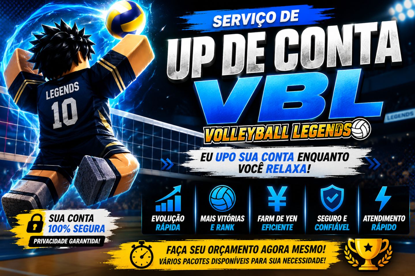 Upo Sua Conta no Volleyball 2v2 rankeada Legends (ROBLOX) Rápido e Seguro!