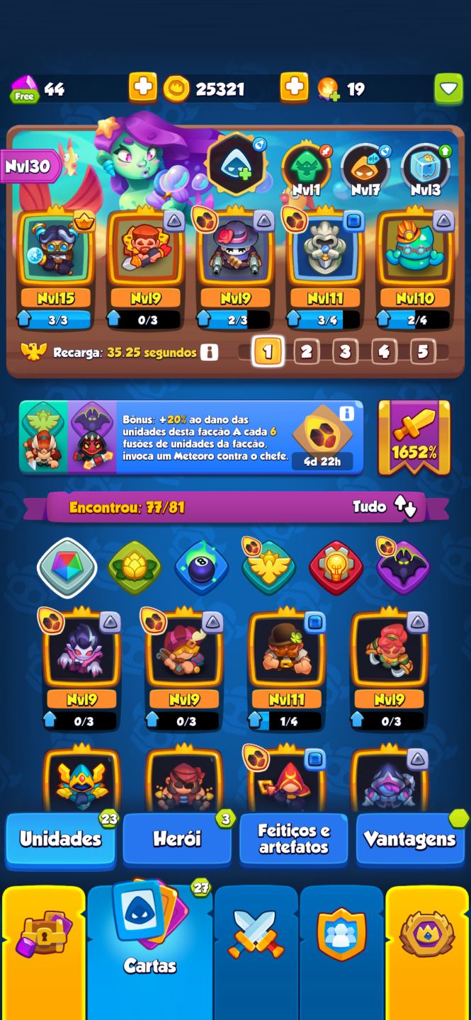 Conta de Rush Royale com 1652% de crítico e tesla full