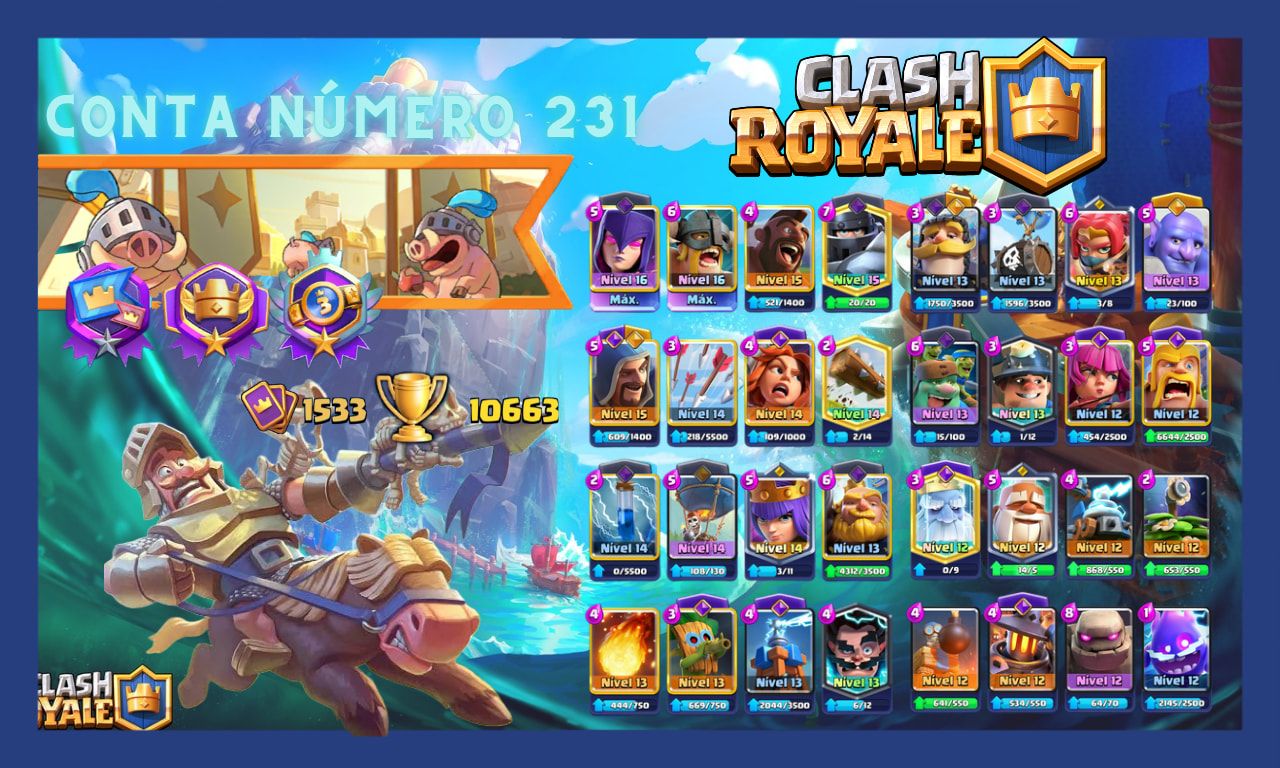 Contas de clash Royale upadas com cartas bem encaminhadas e com Vários troféus.