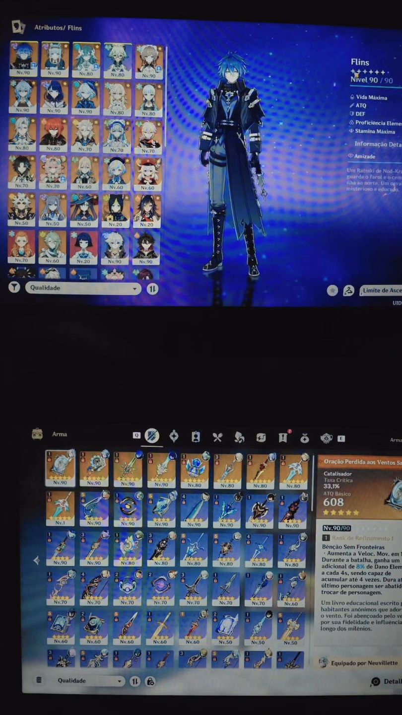 CONTA GENSHIN IMPACT NIVEL 58 FLINS, SANDRONE, INEFFA ENTRE OUTROS