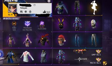 CONTA FREE FIRE + COELHAO PRETO+LOBO+PRIME 2 + UMP ATRIBUTADA. GEMADINHA BARATA