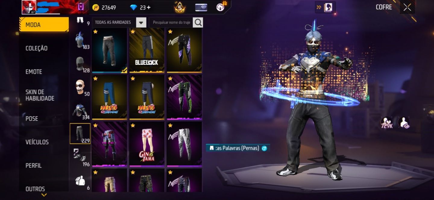 Conta Free Fire com Conjuntos Raros, Skins Exclusivas e Calças Angelicais top!