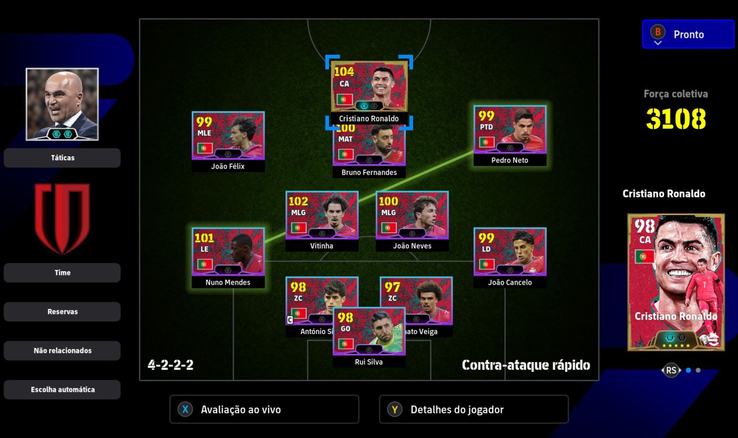 Conta Efootbal - Time Master 2 - Elenco de Portugal Completo