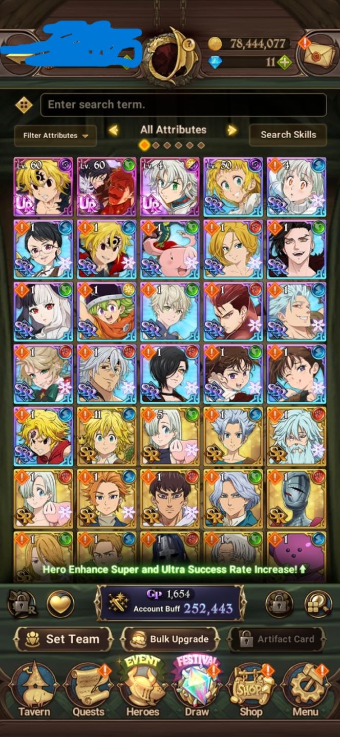 7DS GC Contas Iniciais Reroll (Meliodas Nêmesis / Gawain / Tristan)+2 BAU UR