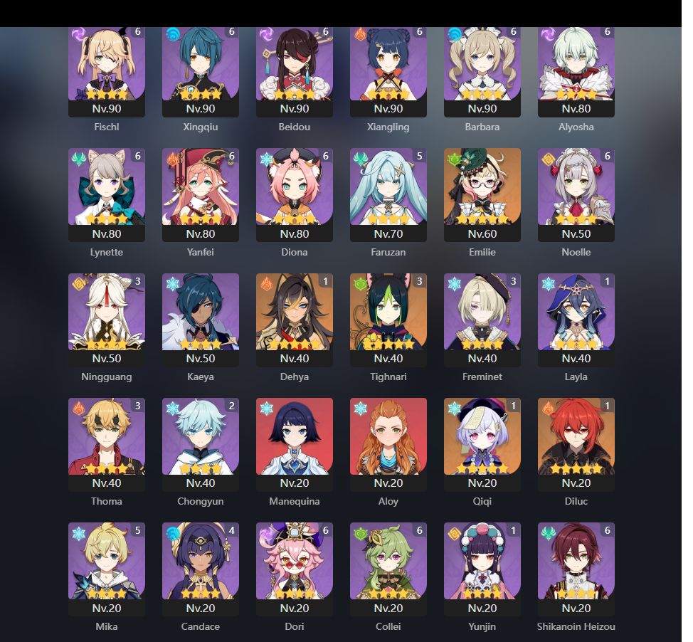 [24 T5 + 10 ARMAS T5] CONTAS GENSHIN IMPACT COM PERSONAGENS LENDÁRIO