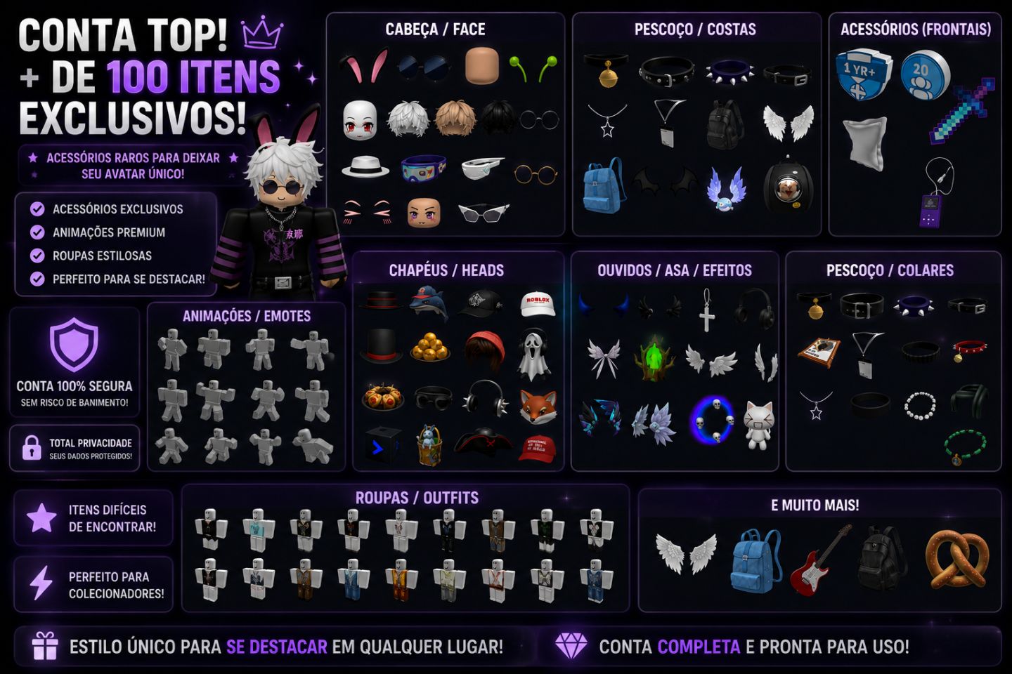 ROBLOX | +200 ITENS PAGOS | ROUPAS, ACESSÓRIOS E COSPLAYS, JOGOS E +!
