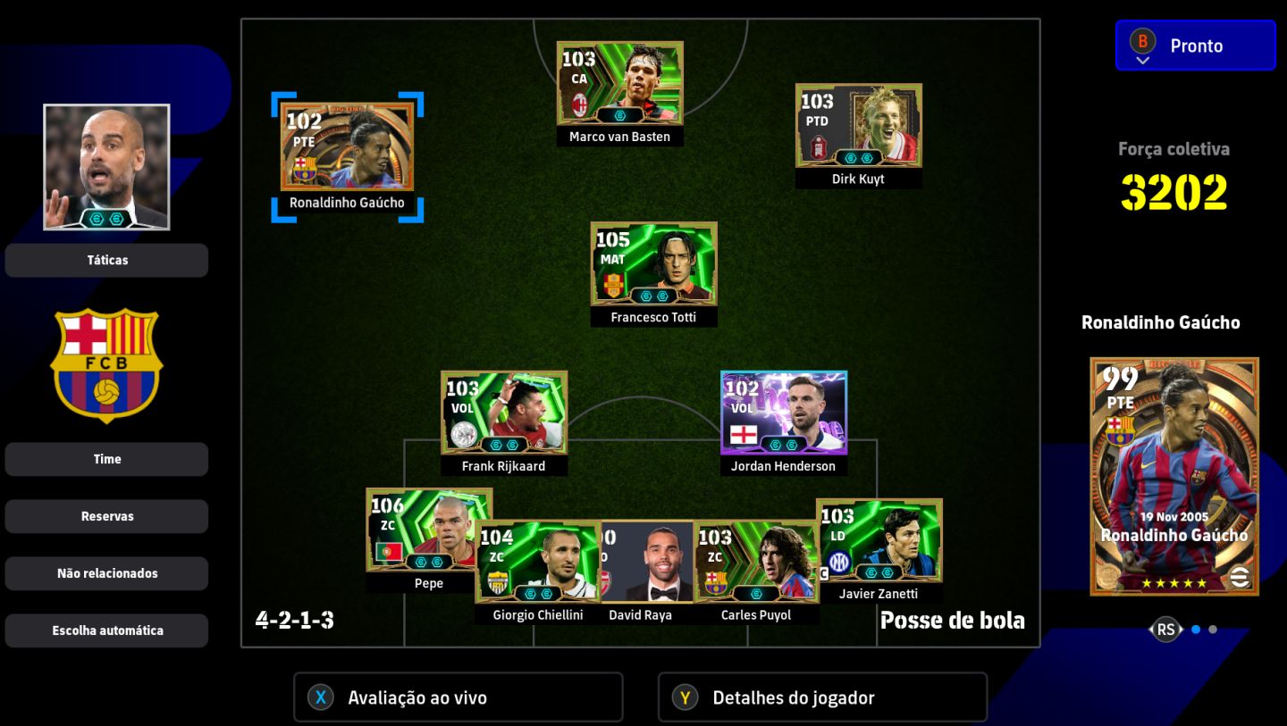 CONTA eFOOTBALL STEAM | RONALDINHO 102 + VAN BASTEN 103 + TOTTI 105 + PEPE 106