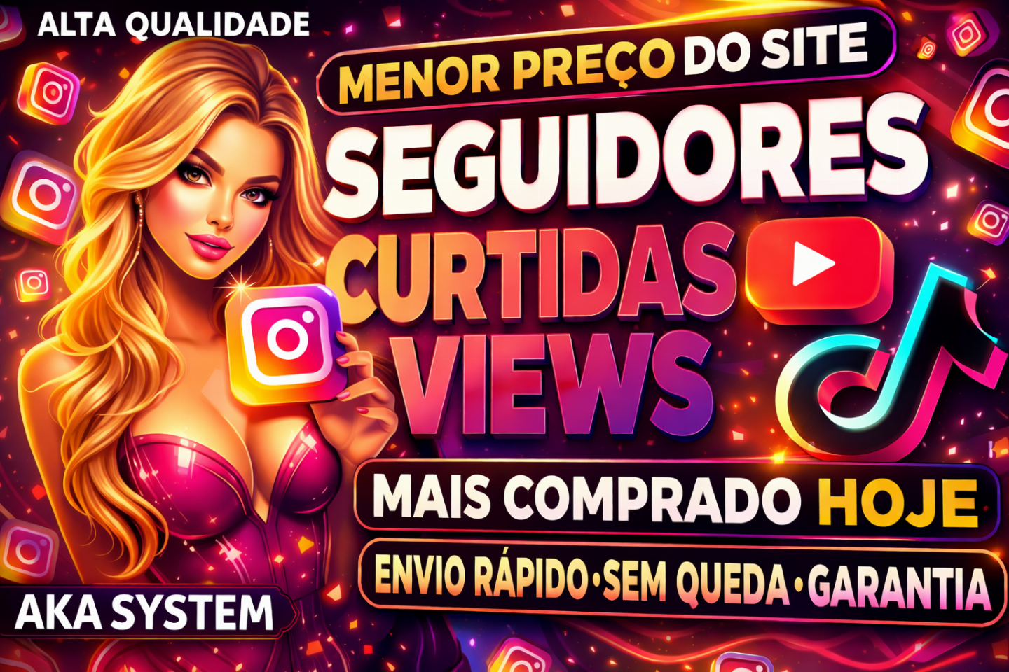 SEGUIDORES INSTAGRAM, TIKTOK, YOUTUBE E ETC... CURTIDAS E VIEWS - MENOR PREÇO!