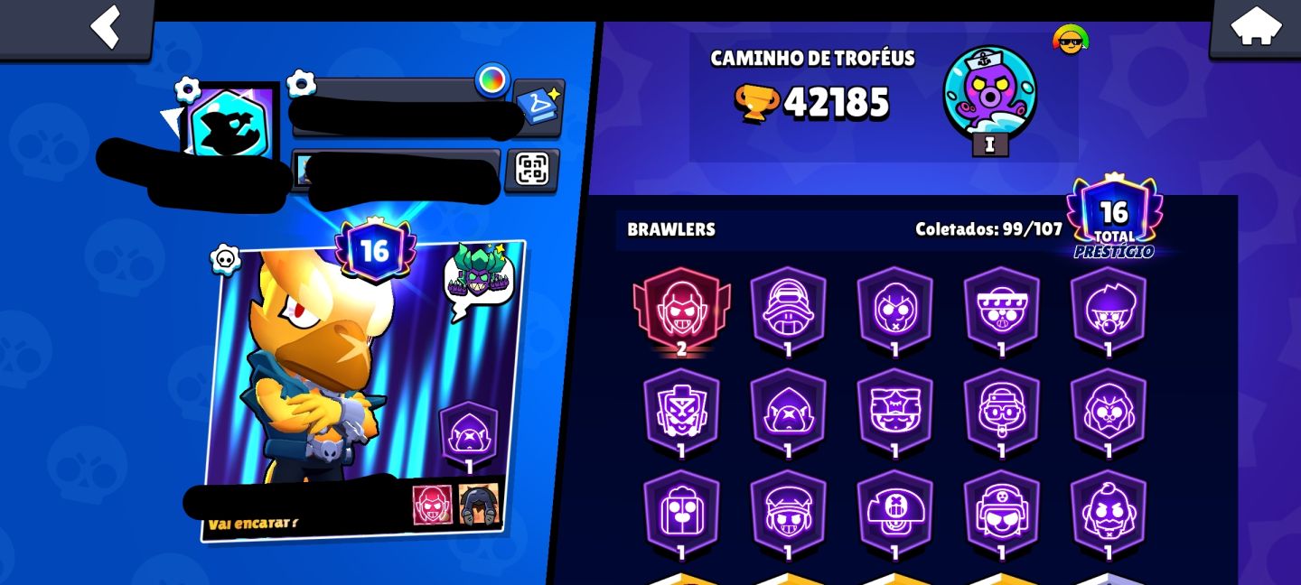 CONTA BRAWL STARS 99 BRAWLERS + BRAWL PASS PLUS ATIVO + 42K DE TROFEUS+ 162 SKIN