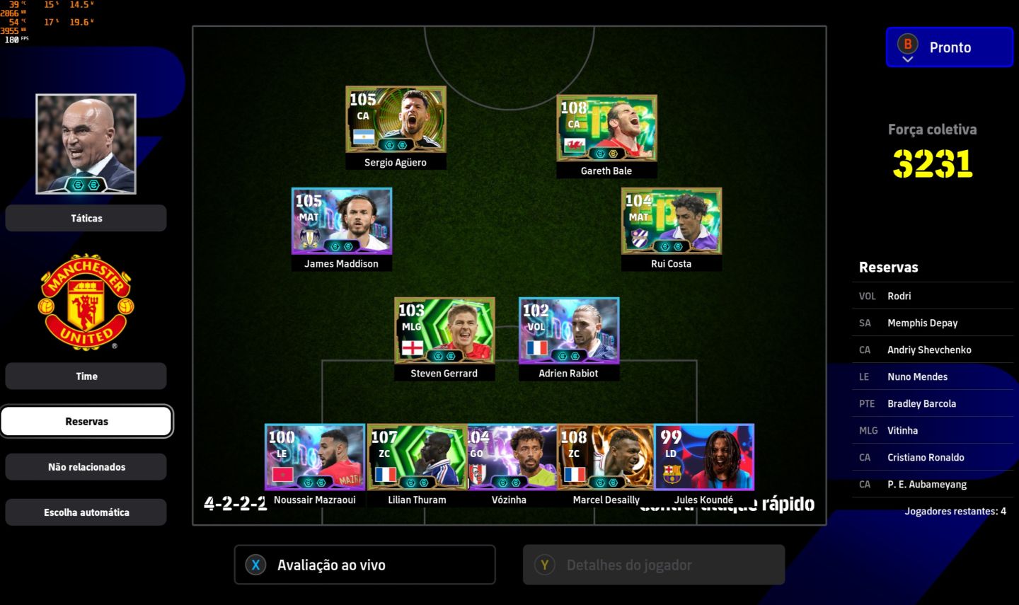 CONTA EFOOTBALL STEAM 3231| BALE 108 |DESAILLY 108|THURAN 107|AGÜERO 105|CR7 105