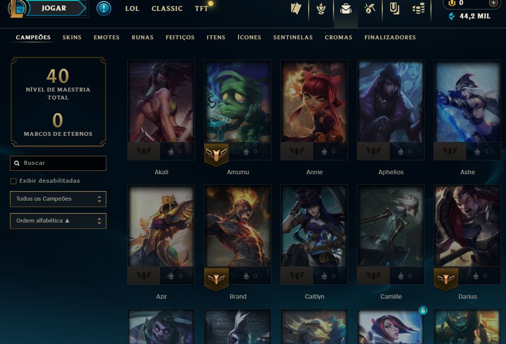 [Entrega Automática] Lol Ferro, 46 Skins, 44K Ea, Upada na Mão, 100% Segura!