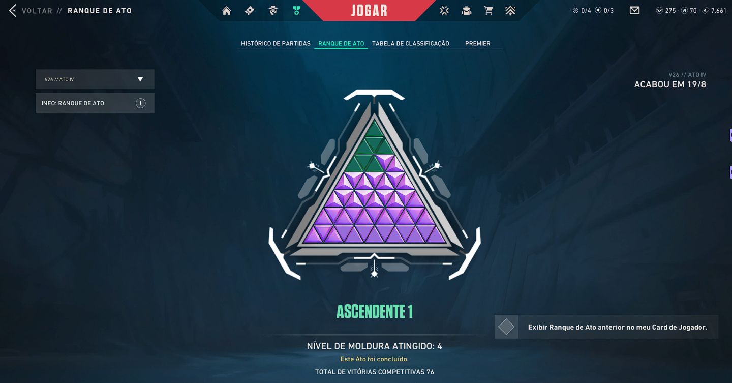 CONTA VALORANT ASCENDENTE 1 | SKINS PREMIUM + FACA VARIADAS + 3.300 investidos