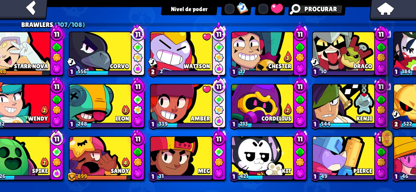 Conta de Braw Stars mestre com muitas skins lendárias e miticas