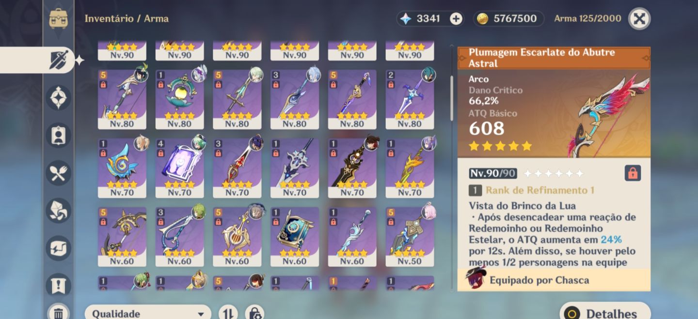 (Negocio) Conta genshin no garantido + 19 personagens + algumas armas 5 estrelas