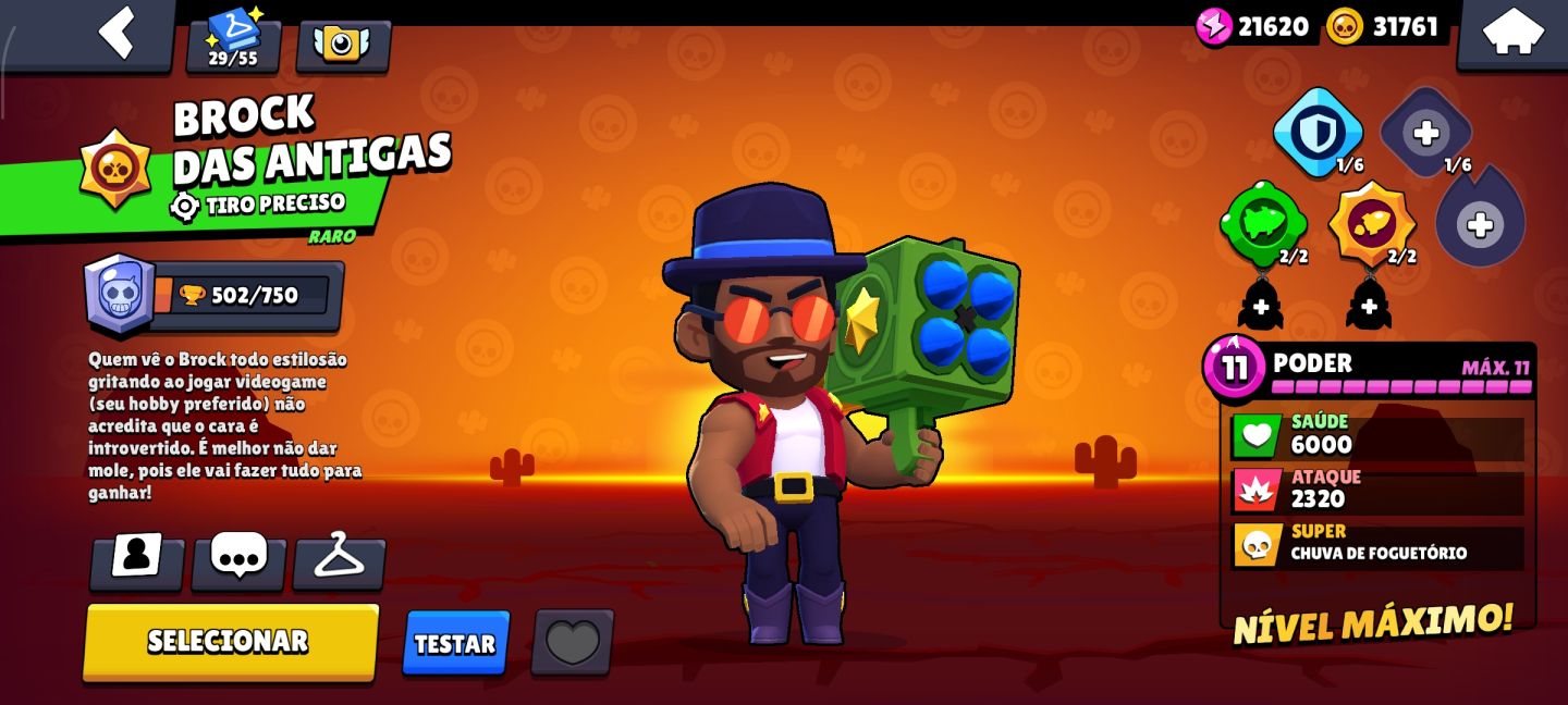 Conta de brawl Star com Colt desafiante entre outras skin raras